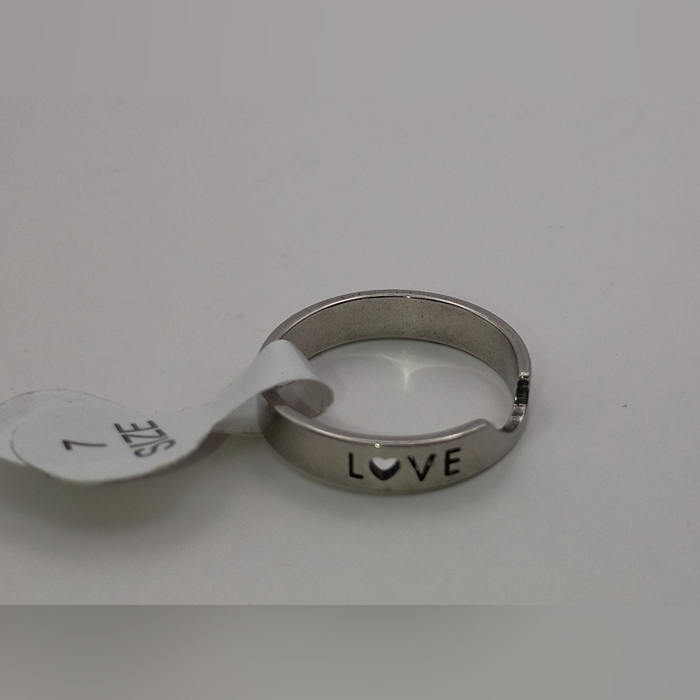 Silver Stainless Steel "LOVE" Heart Band Ring | US Size 4 (China 7)